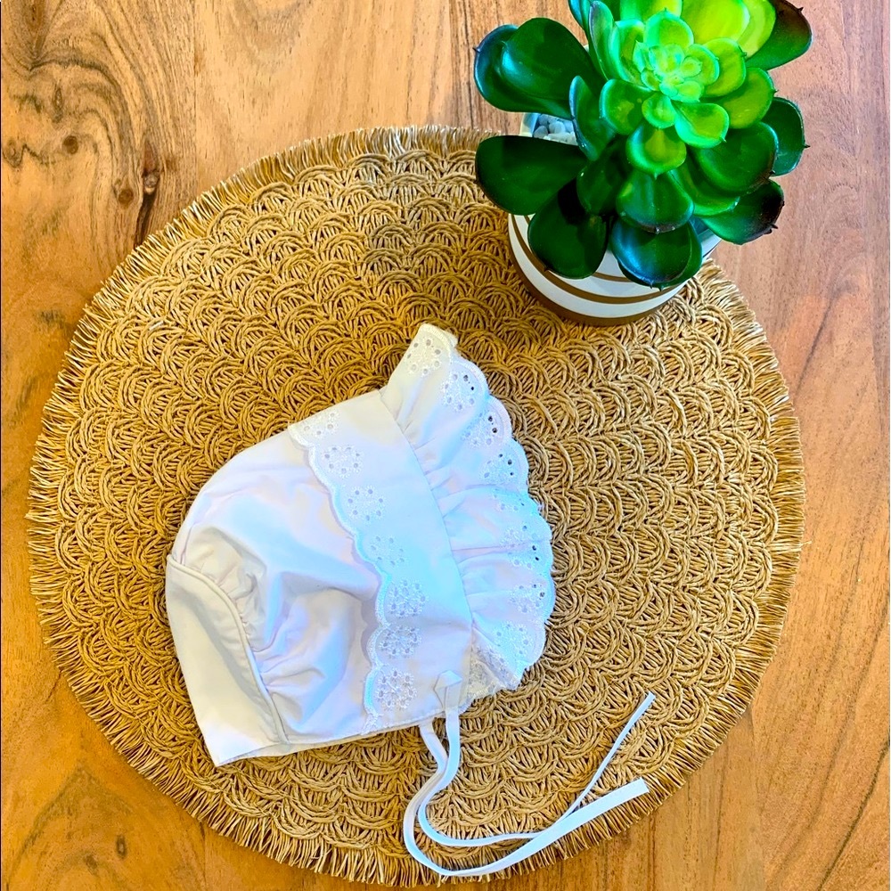 White baby bonnet